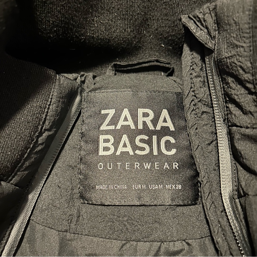 Zara Basic Black Hooded Down Zip-Up Jacket Size M… - image 8